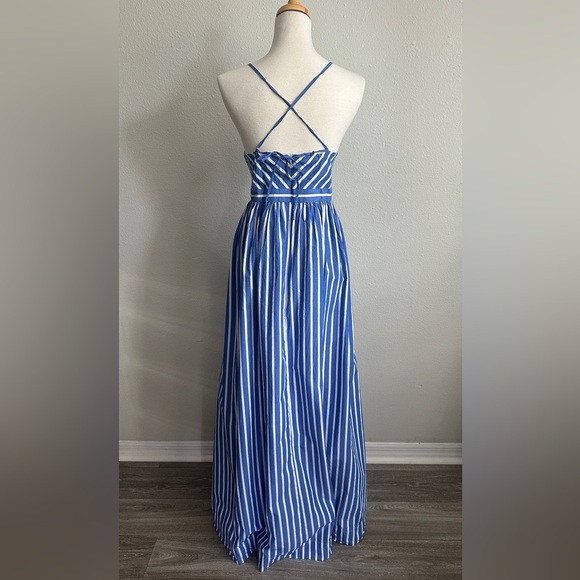 J. Crew Blue & White Striped Maxi Dress | Size 14 | 100% Cotton | Like New - Picture 4 of 10